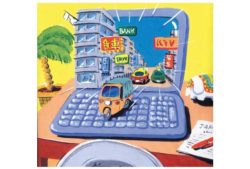 パソコン画面から飛び出すアジアの街