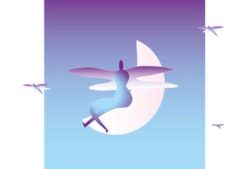 月で休む羽根を付けた人々イラスト