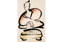 囲碁をする若者　筆タッチイラスト