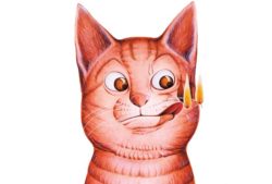 ヒゲに火がついて焦る猫イラスト