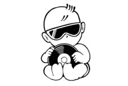 サングラスをかけ、レコードを持つ赤ちゃん