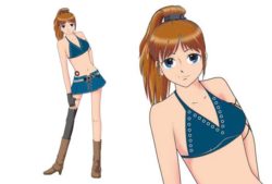 水着とブーツの女性イラスト